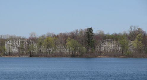 Remnants of Raging Wolf Bobs roller coaster at former Geauga Lake, April 2013