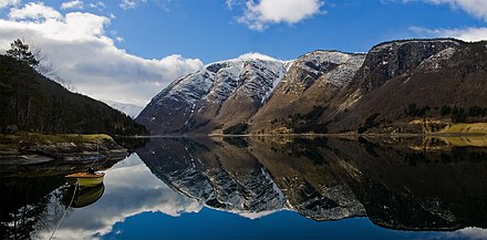 Panorama of the mountains along the Ulvikfjord