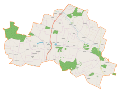 Mapa konturowa gminy Wodzisław, po lewej znajduje się punkt z opisem „Kowalów”