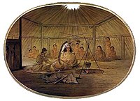 "Un festa en un casa mandan", par George Catlin