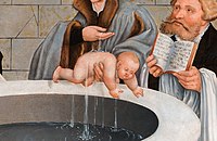 Detail of Philipp Melanchthon baptizing an infant