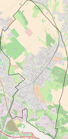 Mapa konturowa Radzionkowa, w centrum znajduje się punkt z opisem „Radzionków Rojca”