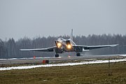 Tu-22M3 landing at Shaykovka air base after its bombing mission in Syria