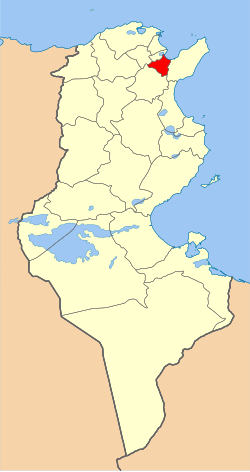 Map of Tunisia with Ben Arous highlighted