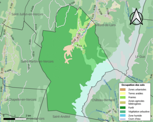 Carte en couleurs présentant l'occupation des sols.