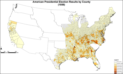 Map of American "Know-Nothing" presidential election results by county