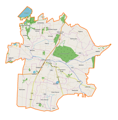 Mapa konturowa gminy Cyców, na dole po prawej znajduje się punkt z opisem „Ludwinów”