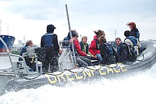 Greenpeace boat on the Elbe, Hamburg, Germany, 2007