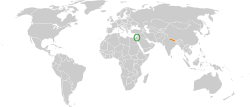 Peta memperlihatkan lokasiIsrael and Nepal