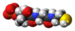 Space-filling model of the phosphopantetheine molecule as an anion (2- charge)