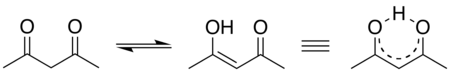 Stabilisatie van de enolvorm van acetylaceton