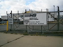 Truck and auto entrance to Croxton Yard on County Road in Jersey City