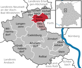 Poziția Veitsbronn pe harta districtului Fürth