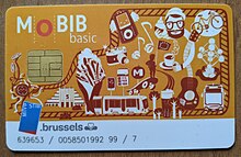 Photograph of a smart card reading "MOBIB basic"