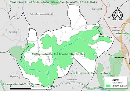 Carte de la ZNIEFF de type 1 sur la commune.