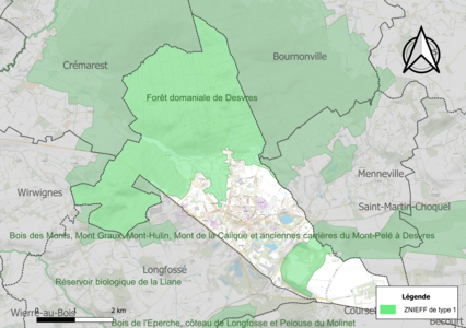 Carte des ZNIEFF de type 1 sur la commune.