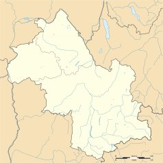 Mapa konturowa Isère, w centrum znajduje się punkt z opisem „Saint-Geoire-en-Valdaine”