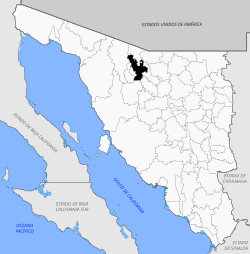 Location of the municipality in Sonora