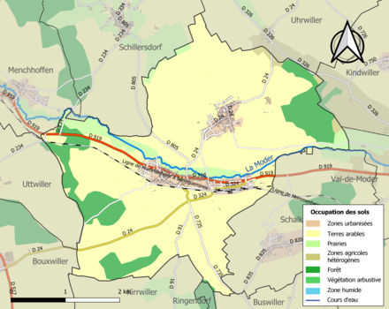 Carte en couleurs présentant l'occupation des sols.