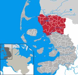 Map of Nordfriesland highlighting Südtondern