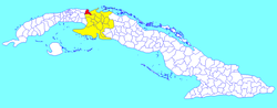 Matanzas municipality (red) within Matanzas Province (yellow) and Cuba