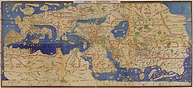 Modern copy of al-Idrisi's 1154 Tabula Rogeriana, upside-down, north at top