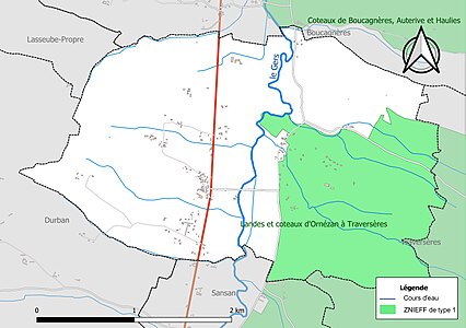 Carte de la ZNIEFF de type 1 sur la commune.