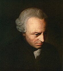 Le visage de Kant, saisi de profil, légèrement penché vers l'avant, haut et large front, yeux plongés dans la pensée et lèvres en forme de moue accompagnant cette méditation. Tout le côté droit du visage est éclairé, du menton à la perruque, l'autre se laisse deviner émergeant à peine de l'obscurité envahissant le reste du tableau.