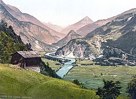 Het Oberinntal vanaf de burcht Schrofenstein bij Stanz, getekend rond 1900