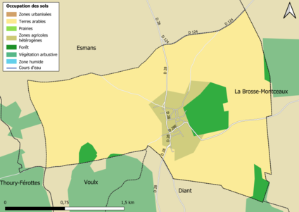 Carte des infrastructures et de l'occupation des sols en 2018 (CLC) de la commune.