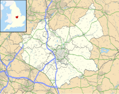 Mapa konturowa Leicestershire, na dole znajduje się punkt z opisem „Bitteswell”