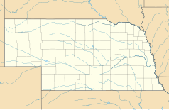 Mapa konturowa Nebraski, po prawej znajduje się punkt z opisem „Papillion”