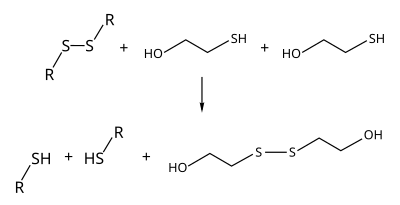 Reaction scheme for the cleavage of disulfide bonds by 2-mercaptoethanol