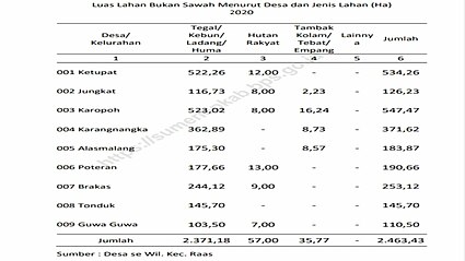 Luas Tanah menurut Jenisnya di Desa Jungkat Kecamatan Raas