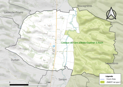 Carte de la ZNIEFF de type 2 sur la commune.