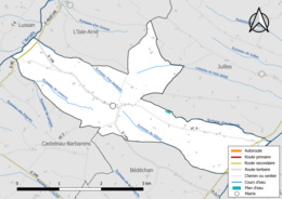 Carte en couleur présentant le réseau hydrographique de la commune