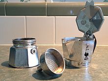 Components of a Bialetti Moka Express pot