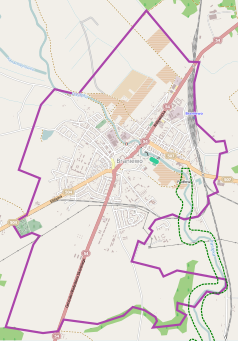 Mapa konturowa Braniewa, w centrum znajduje się punkt z opisem „Stadnina koniw Braniewie”