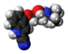 Space-filling model of the cyanopindolol molecule