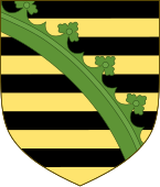 Saxony/ Saxe-Jena (1672–1690) Saxe-Eisenach (1596–1638; 1640–1644; 1662–1809)/ Duchy of Saxe-Coburg-Eisenach (1572-1596; 1633-1638)/ Duchy of Saxe-Weimar (1572–1809)/ Duchy of Saxe-Wittenberg (1296–1356) with the black-yellow imperial colored stripes and green crancelin