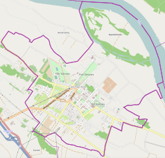 Mapa konturowa Ciechocinka, blisko centrum na lewo znajduje się punkt z opisem „Tężnie w Ciechocinku”