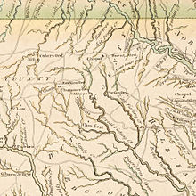 Une carte montrant la disposition des fleuves, des maisons et des colonies dans le comté de Bute en Caroline du Nord.