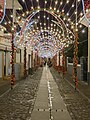 Road in the centre of the town, with Christmas lights