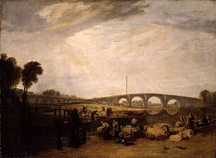 Zweite Walton Bridge 1788–1859 auf einem Gemälde von J. M. W. Turner (1806)