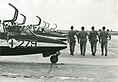 The four pilots and jets of the IAF Aerobatic Team at Hatzerim in 1976 (see symbol)