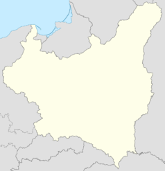 Mapa konturowa Polski w 1939, w prawym górnym rogu znajduje się punkt z opisem „Chorobrowo”