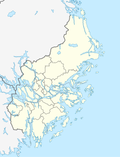 Mapa konturowa regionu Sztokholm, blisko centrum na prawo znajduje się punkt z opisem „Archipelag Sztokholmski”