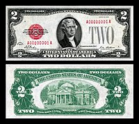 $2 United States Note, Series 1928, Fr.1501, depicting Thomas Jefferson