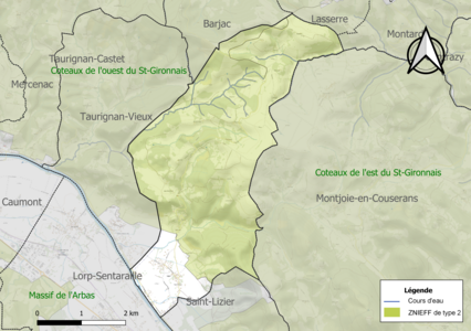 Carte des ZNIEFF de type 2 sur la commune.