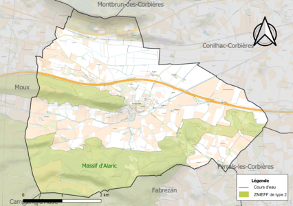 Carte de la ZNIEFF de type 2 sur la commune.